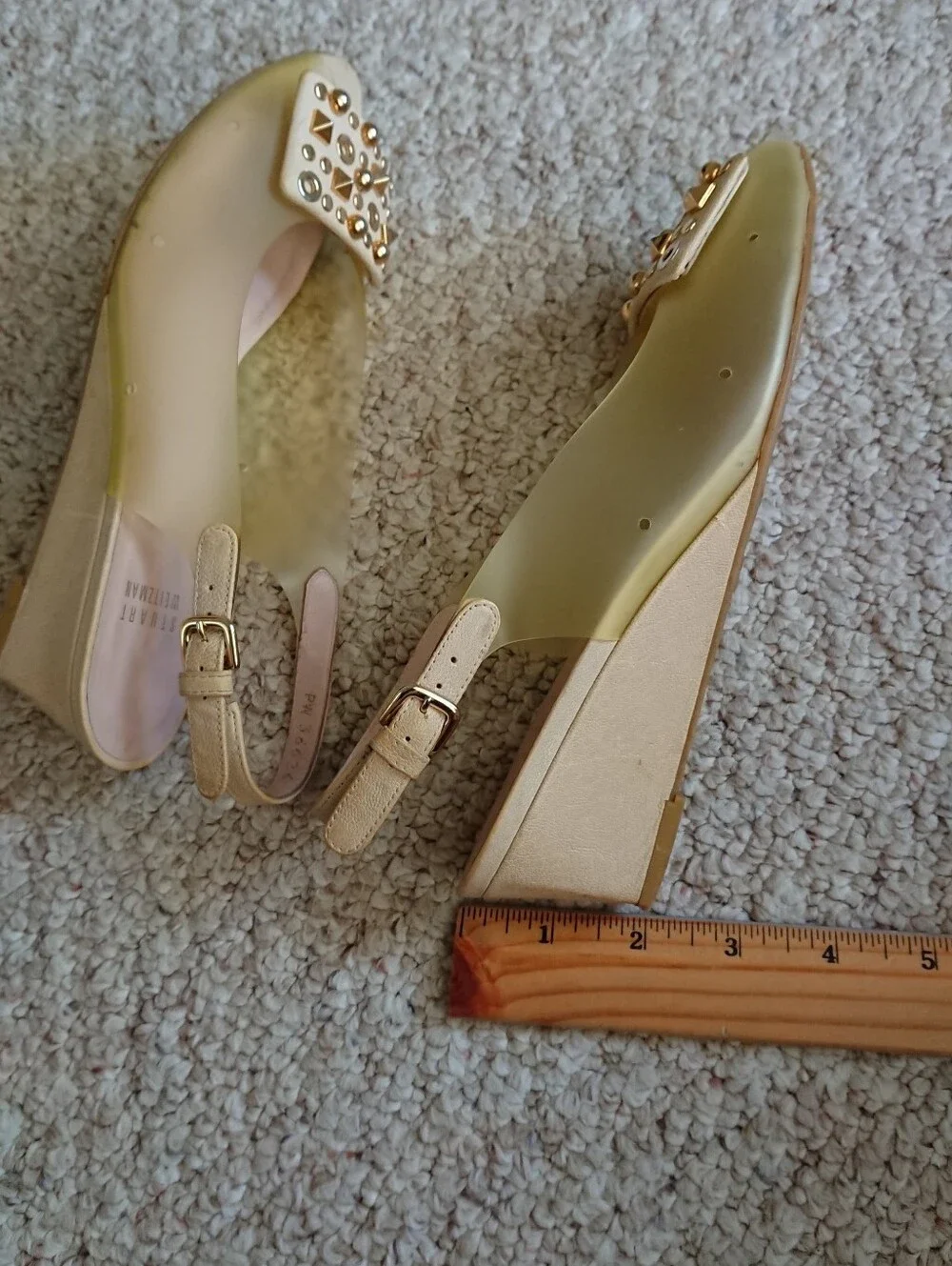 Stuart Weitzman Yellow Jelly Slingback Wedge Sandals with Studded details sz 6.5 - Picture 12 of 13